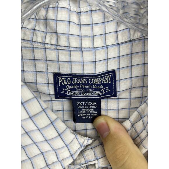 Vintage Polo Ralph Lauren Shirt Men's 2XLT White Squares Short Sleeve Button Up - Picture 4 of 8